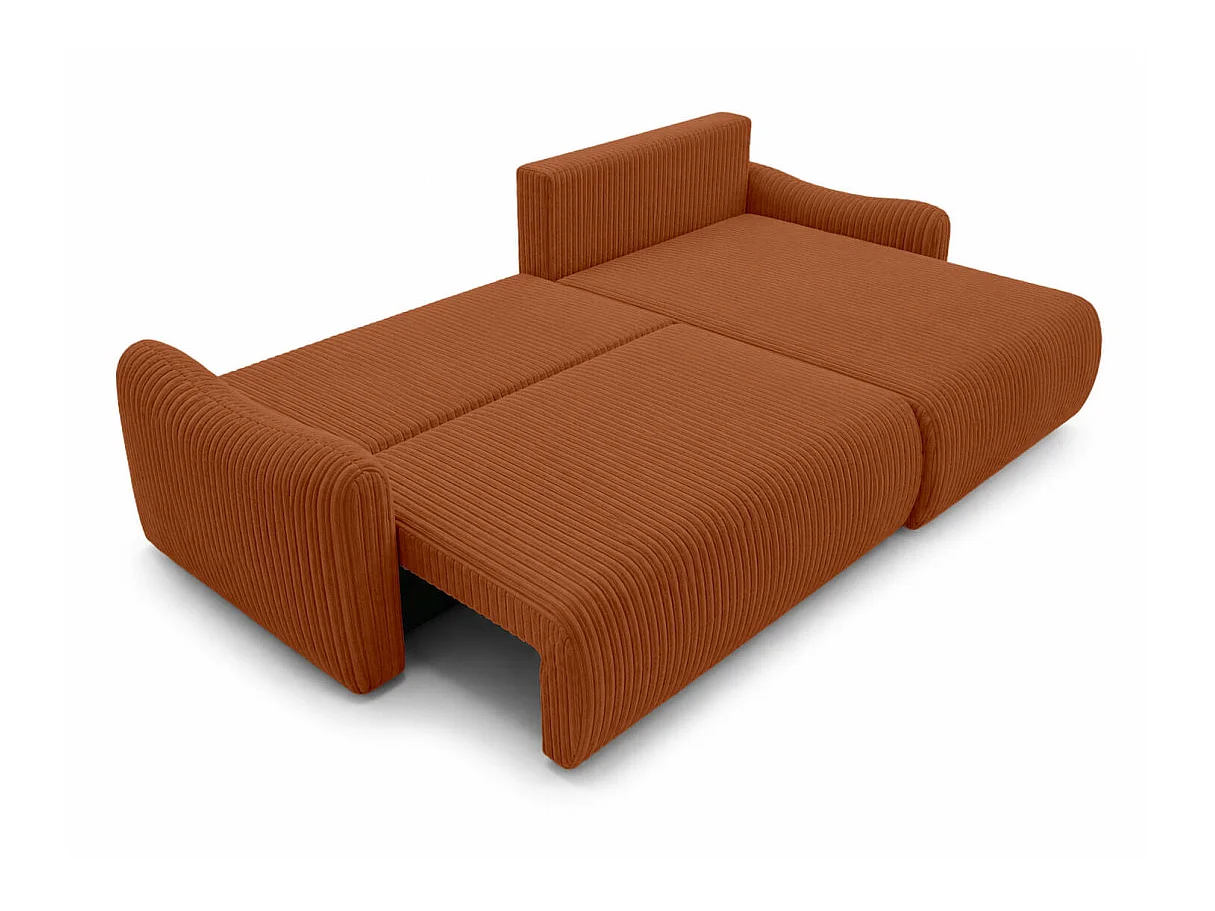Canapé d'angle APOLINE réversible convertible avec coffre en velours côtelé - Terracotta