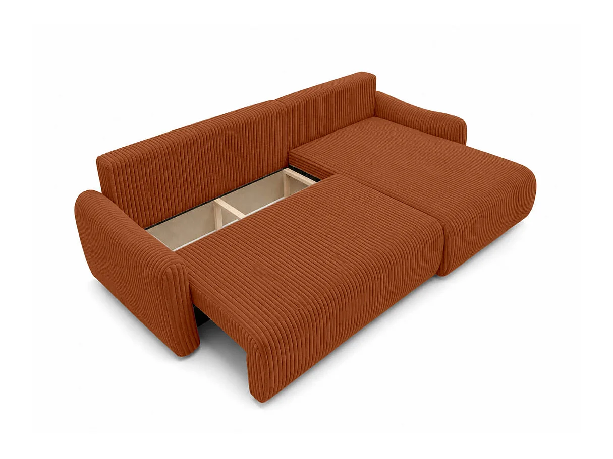 Canapé d'angle APOLINE réversible convertible avec coffre en velours côtelé - Terracotta