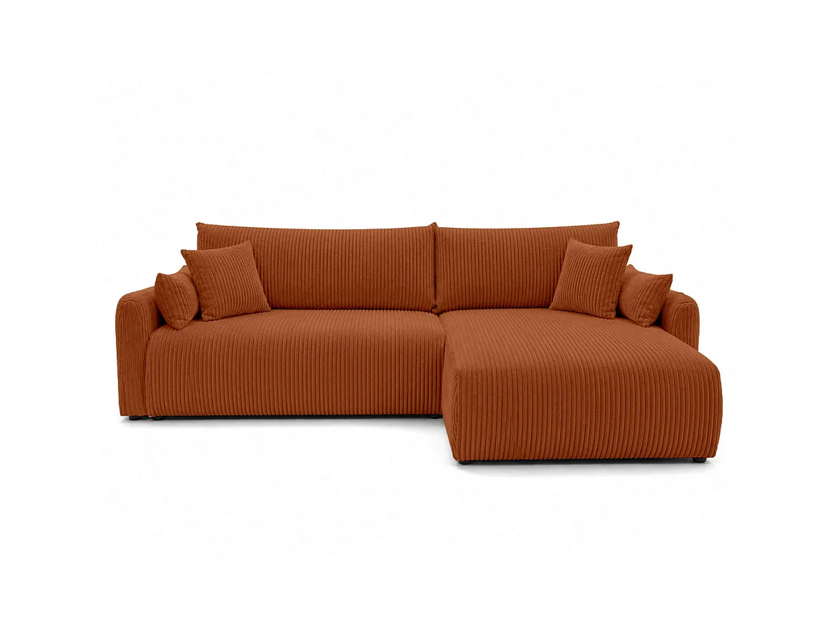 Canapé d'angle APOLINE réversible convertible avec coffre en velours côtelé - Terracotta