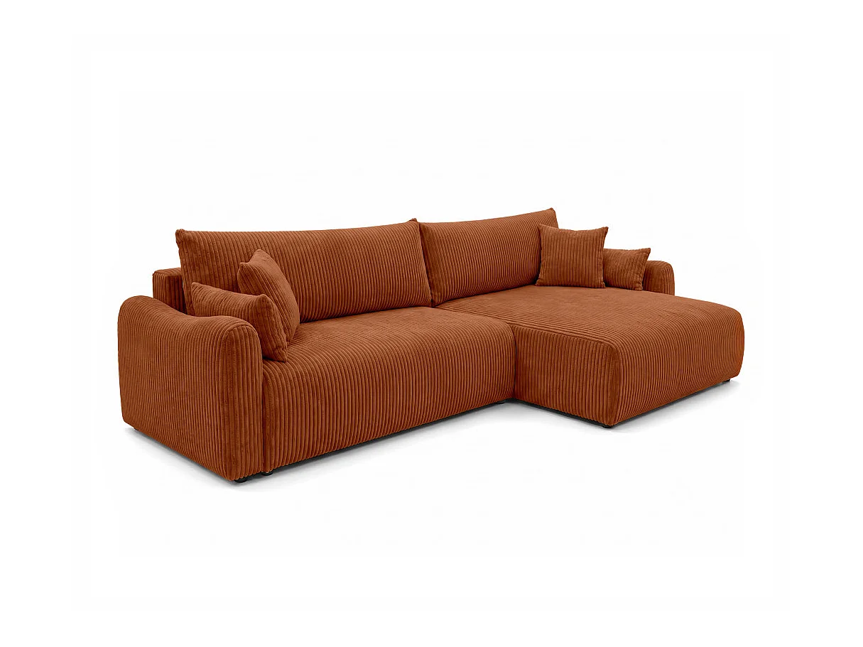 Canapé d'angle APOLINE réversible convertible avec coffre en velours côtelé - Terracotta