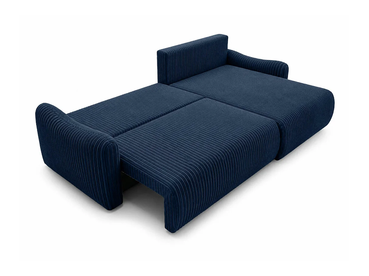 Canapé d'angle APOLINE réversible convertible avec coffre en velours côtelé - Bleu foncé