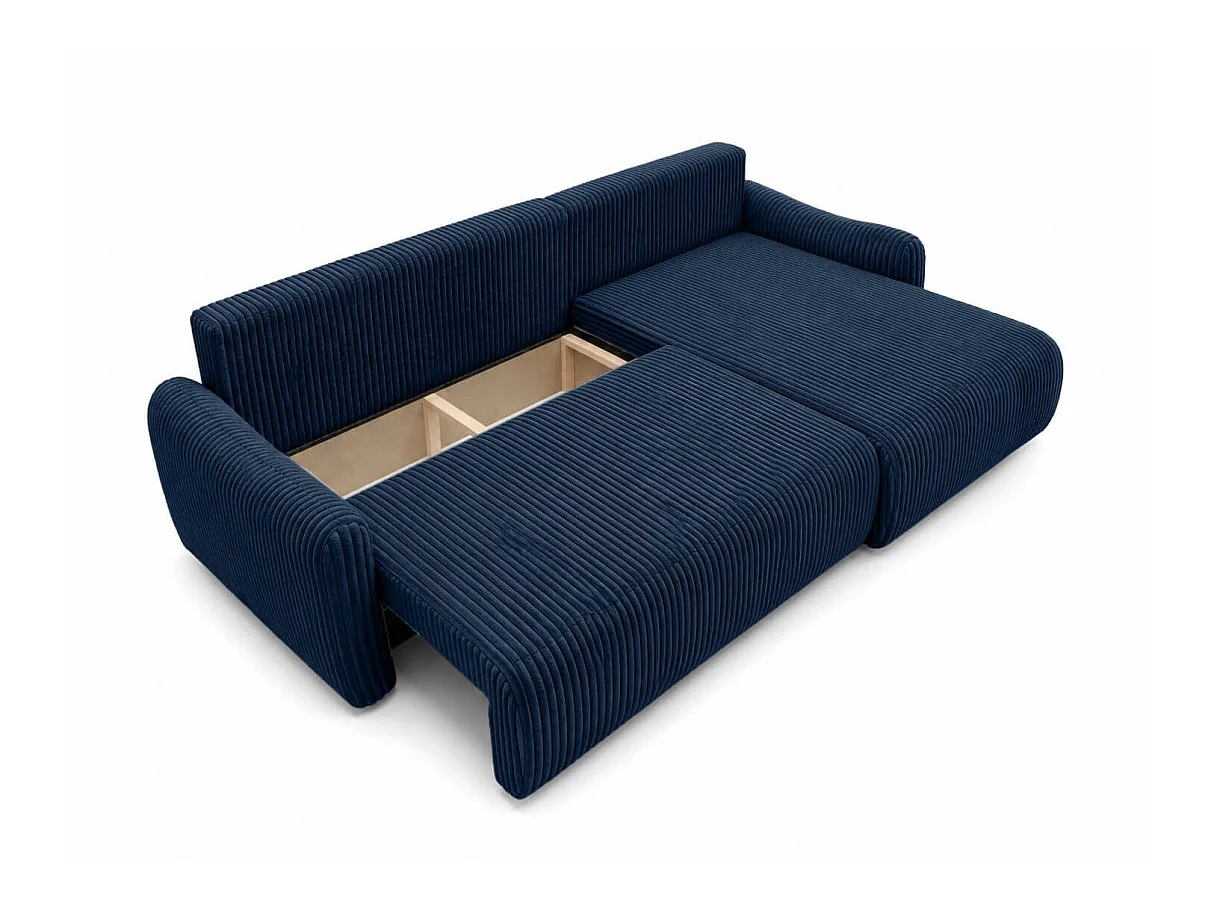 Canapé d'angle APOLINE réversible convertible avec coffre en velours côtelé - Bleu foncé