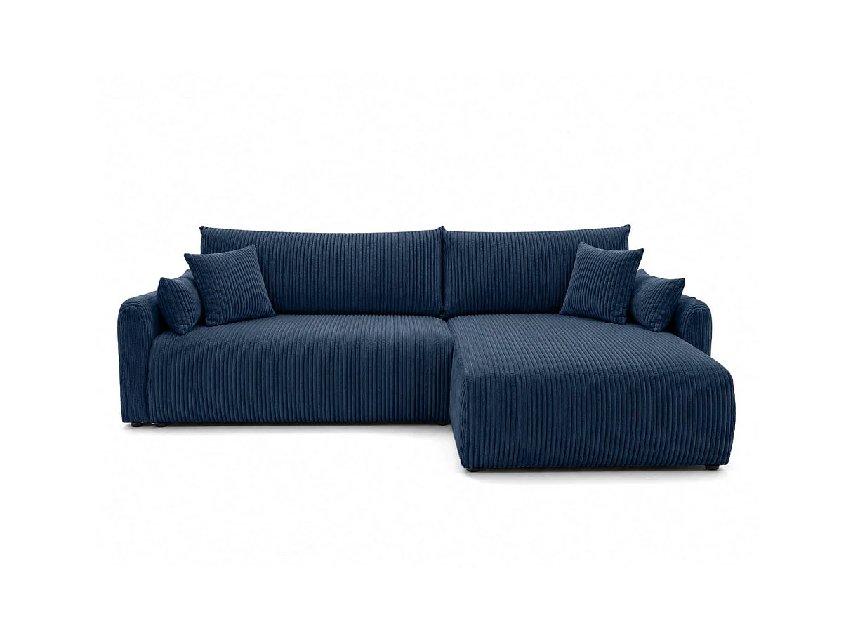 Canapé d'angle APOLINE réversible convertible avec coffre en velours côtelé - Bleu foncé