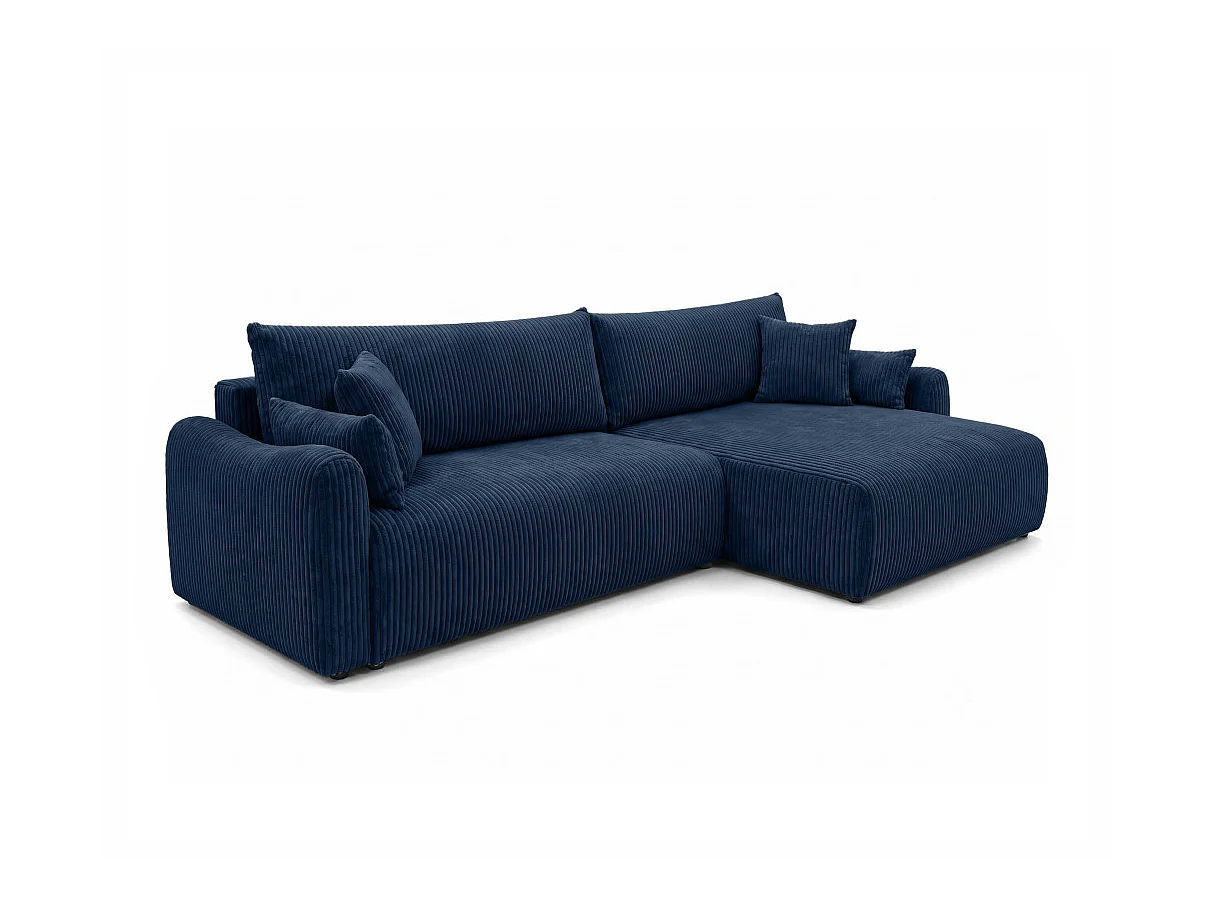 Canapé d'angle APOLINE réversible convertible avec coffre en velours côtelé - Bleu foncé