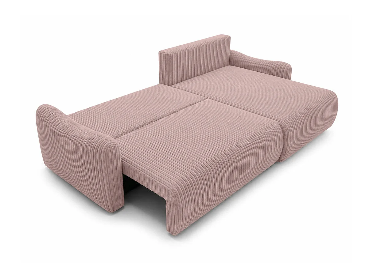 Canapé d'angle APOLINE réversible convertible avec coffre en velours côtelé - Rose