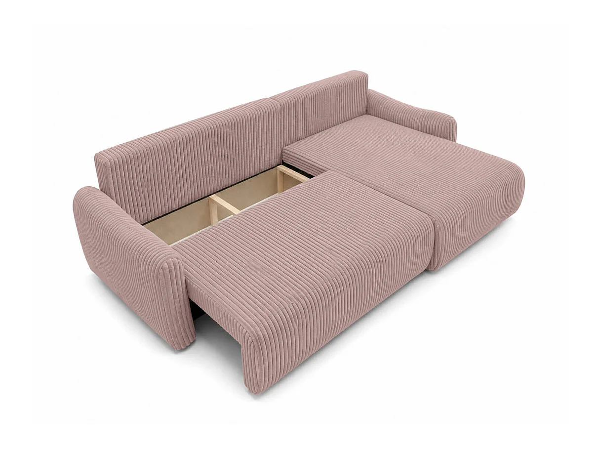 Canapé d'angle APOLINE réversible convertible avec coffre en velours côtelé - Rose