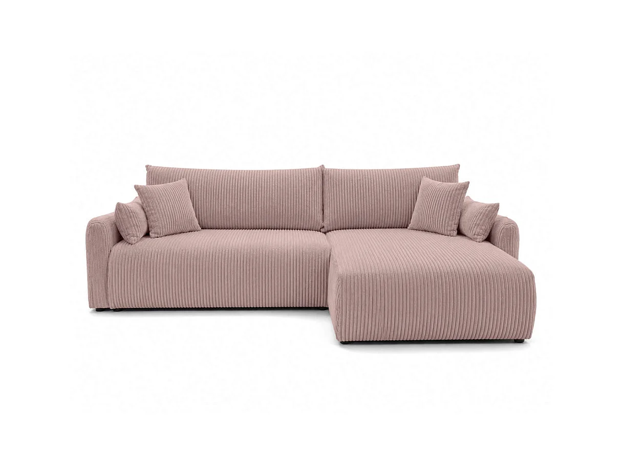 Canapé d'angle APOLINE réversible convertible avec coffre en velours côtelé - Rose