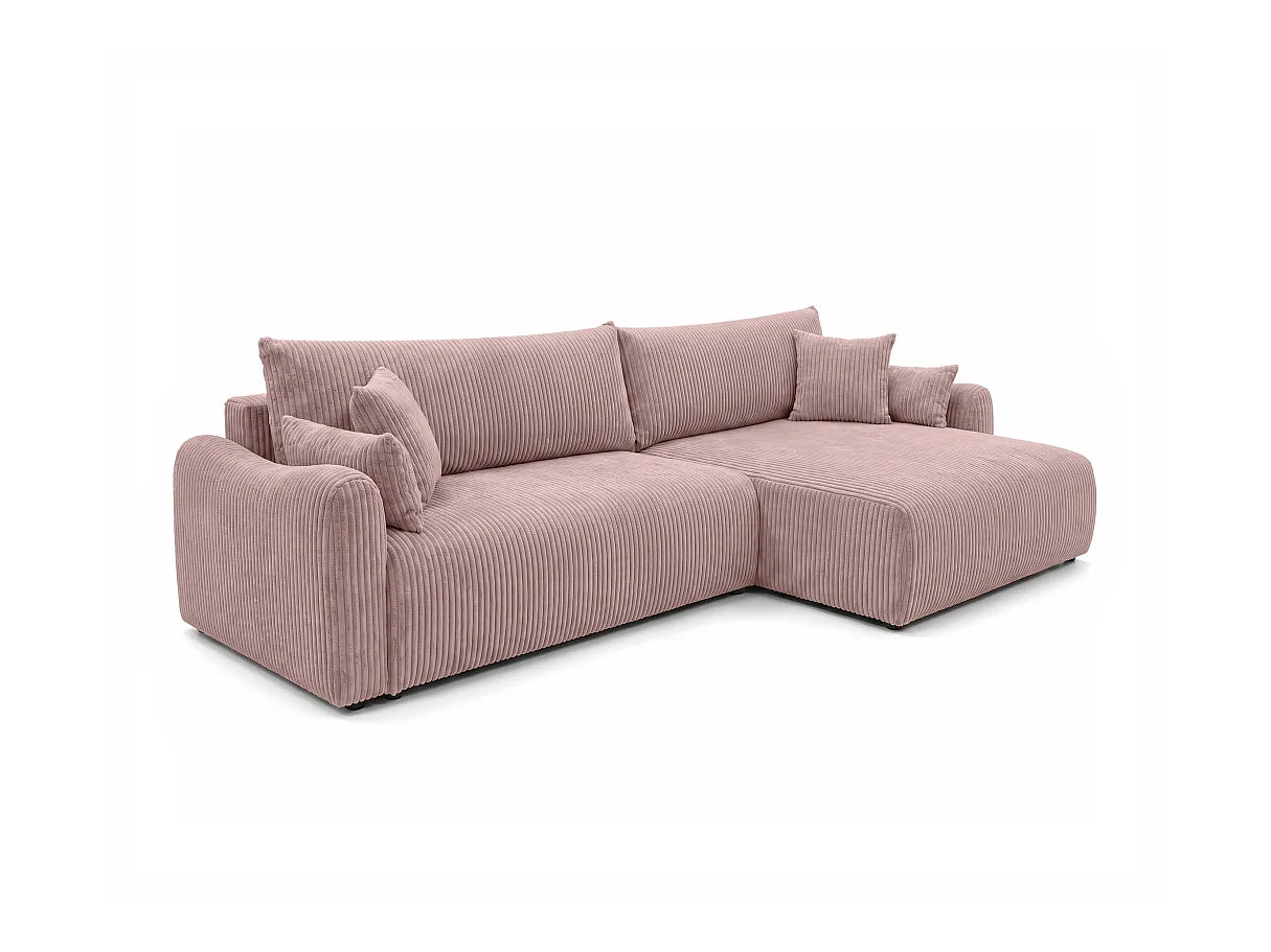 Canapé d'angle APOLINE réversible convertible avec coffre en velours côtelé - Rose