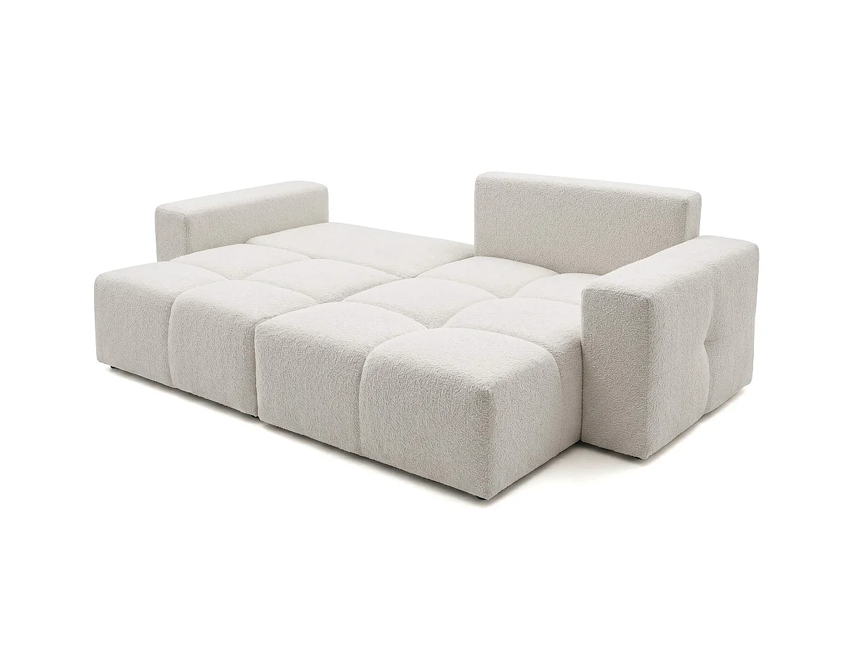 Canapé d'angle CELINE convertible réversible avec coffre en tissu bouclette - Blanc