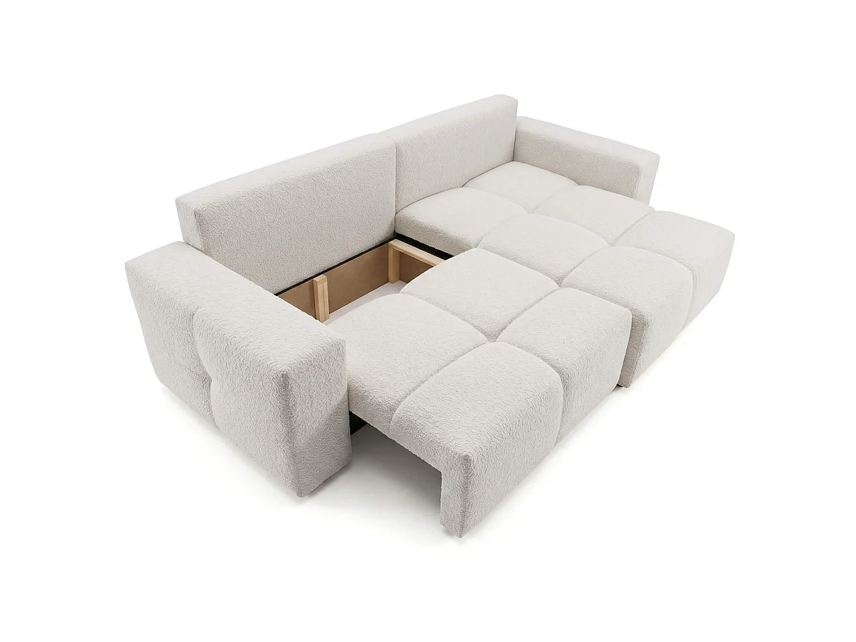 Canapé d'angle CELINE convertible réversible avec coffre en tissu bouclette - Blanc