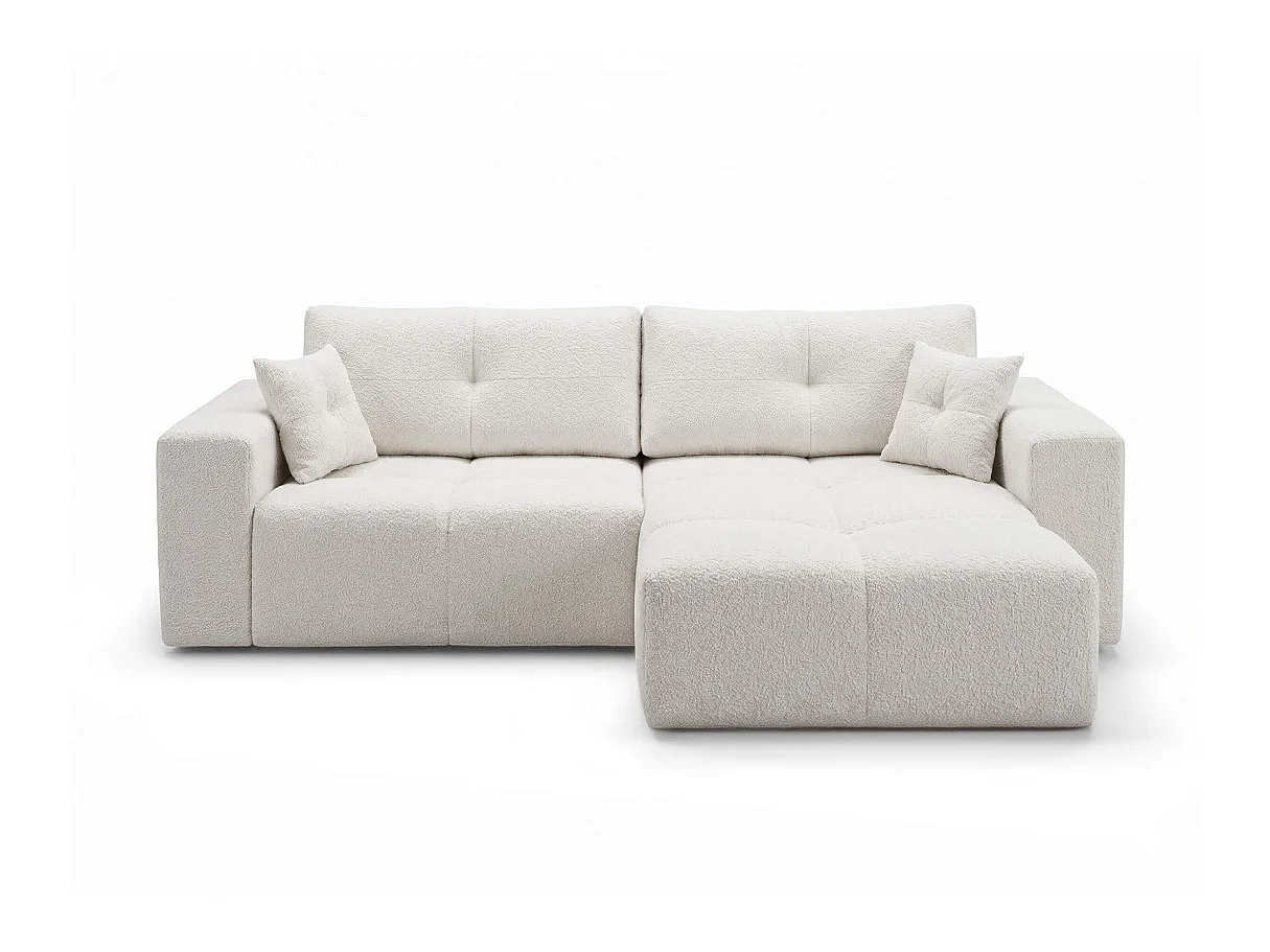 Canapé d'angle CELINE convertible réversible avec coffre en tissu bouclette - Blanc