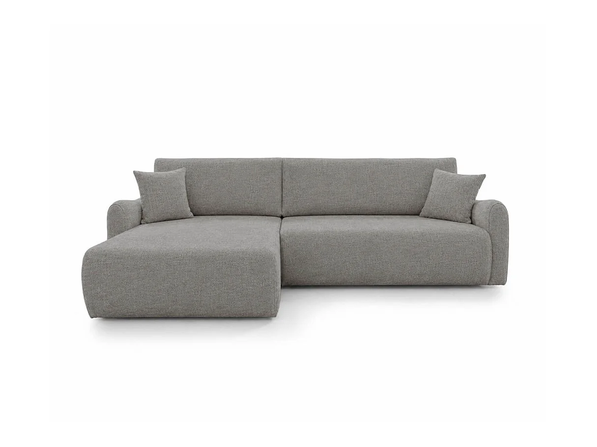 Canapé d'angle réversible APOLINE convertible avec coffre en tissu - Gris clair