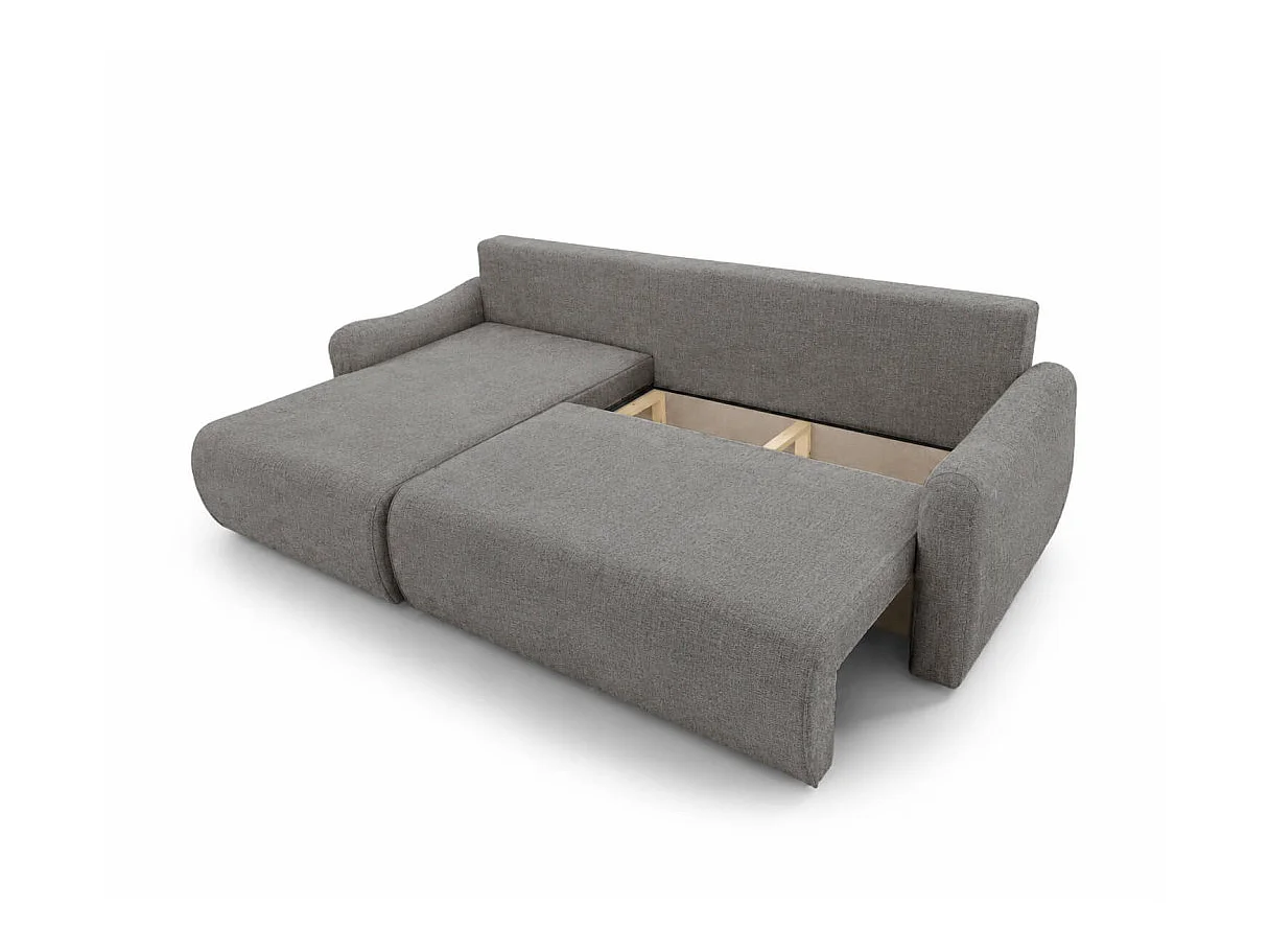 Canapé d'angle réversible APOLINE convertible avec coffre en tissu - Gris clair