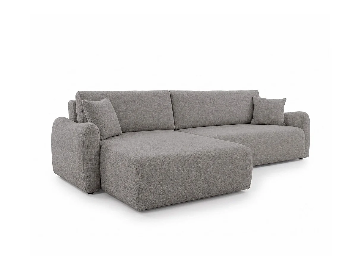 Canapé d'angle réversible APOLINE convertible avec coffre en tissu - Gris clair