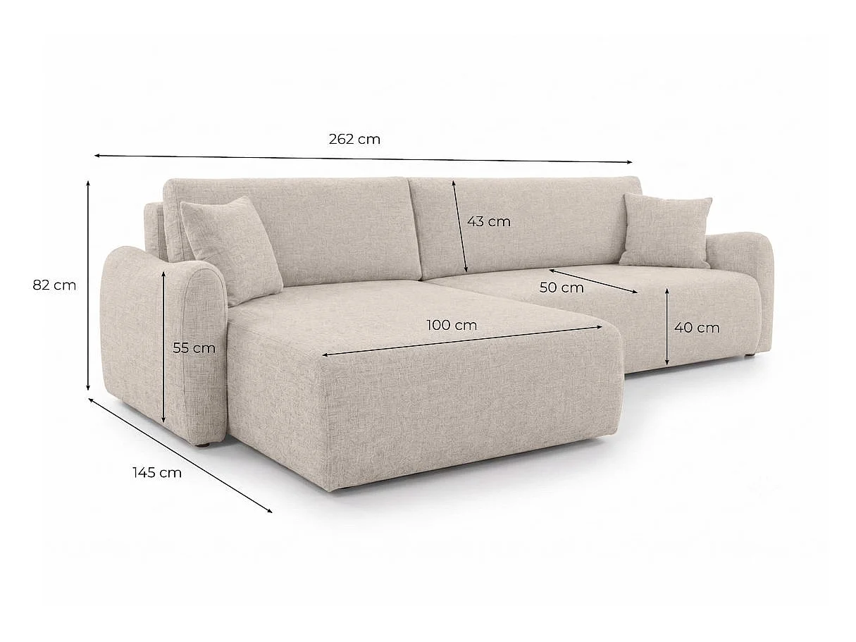 Canapé d'angle réversible APOLINE convertible avec coffre en tissu - Gris clair