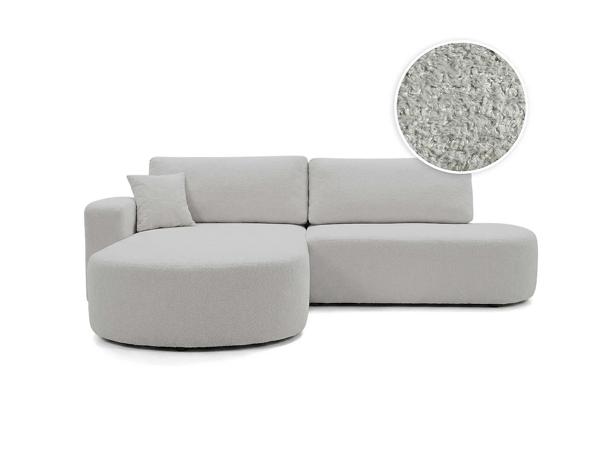 Canapé d'angle KIARA max réversible et convertible en tissu bouclette - Gris clair - Gauche