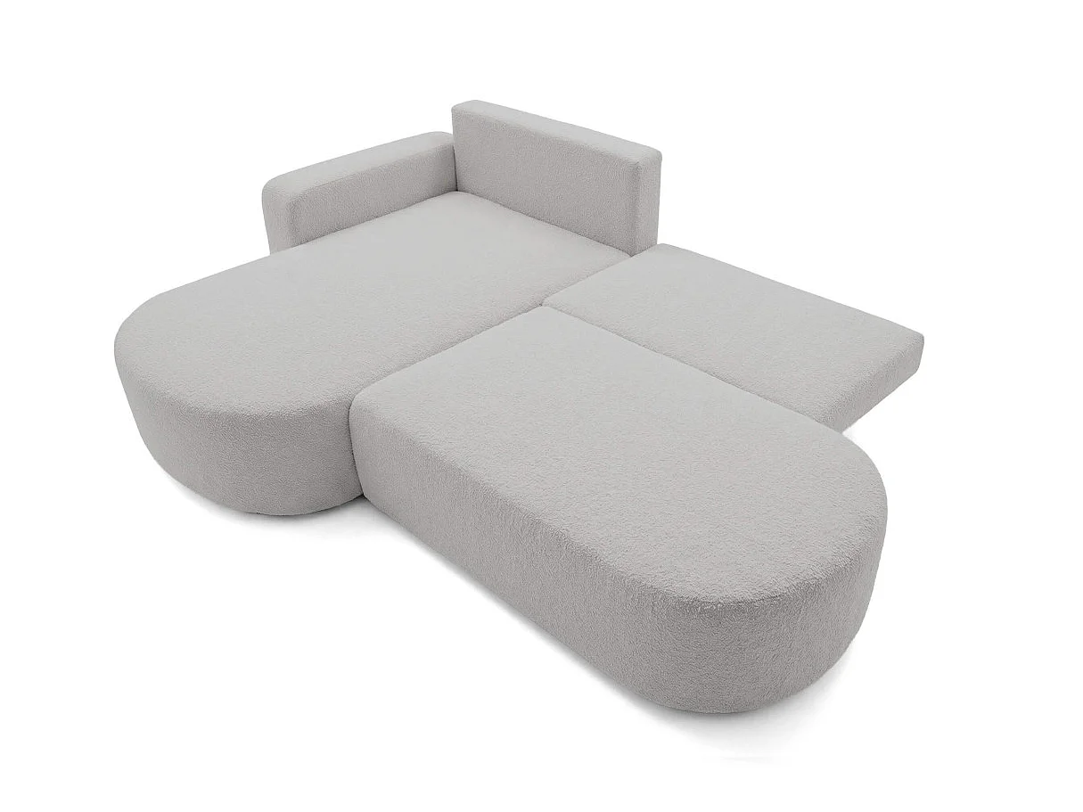 Canapé d'angle KIARA max réversible et convertible en tissu bouclette - Gris clair - Gauche