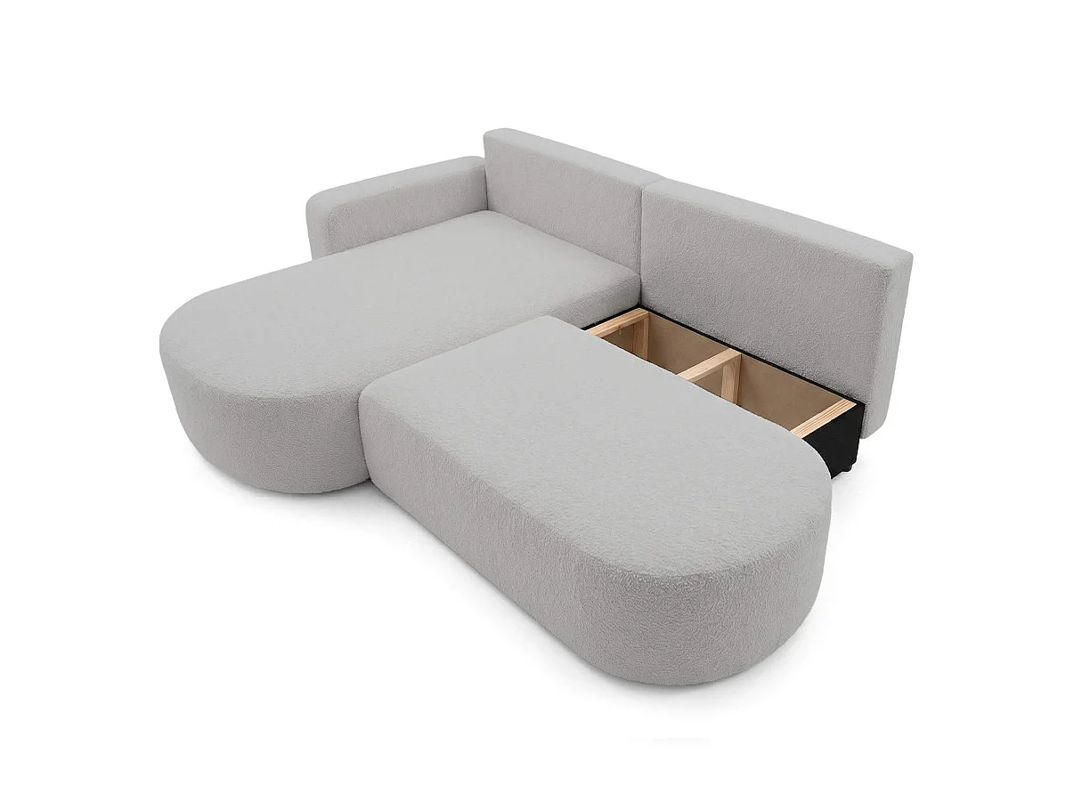 Canapé d'angle KIARA max réversible et convertible en tissu bouclette - Gris clair - Gauche