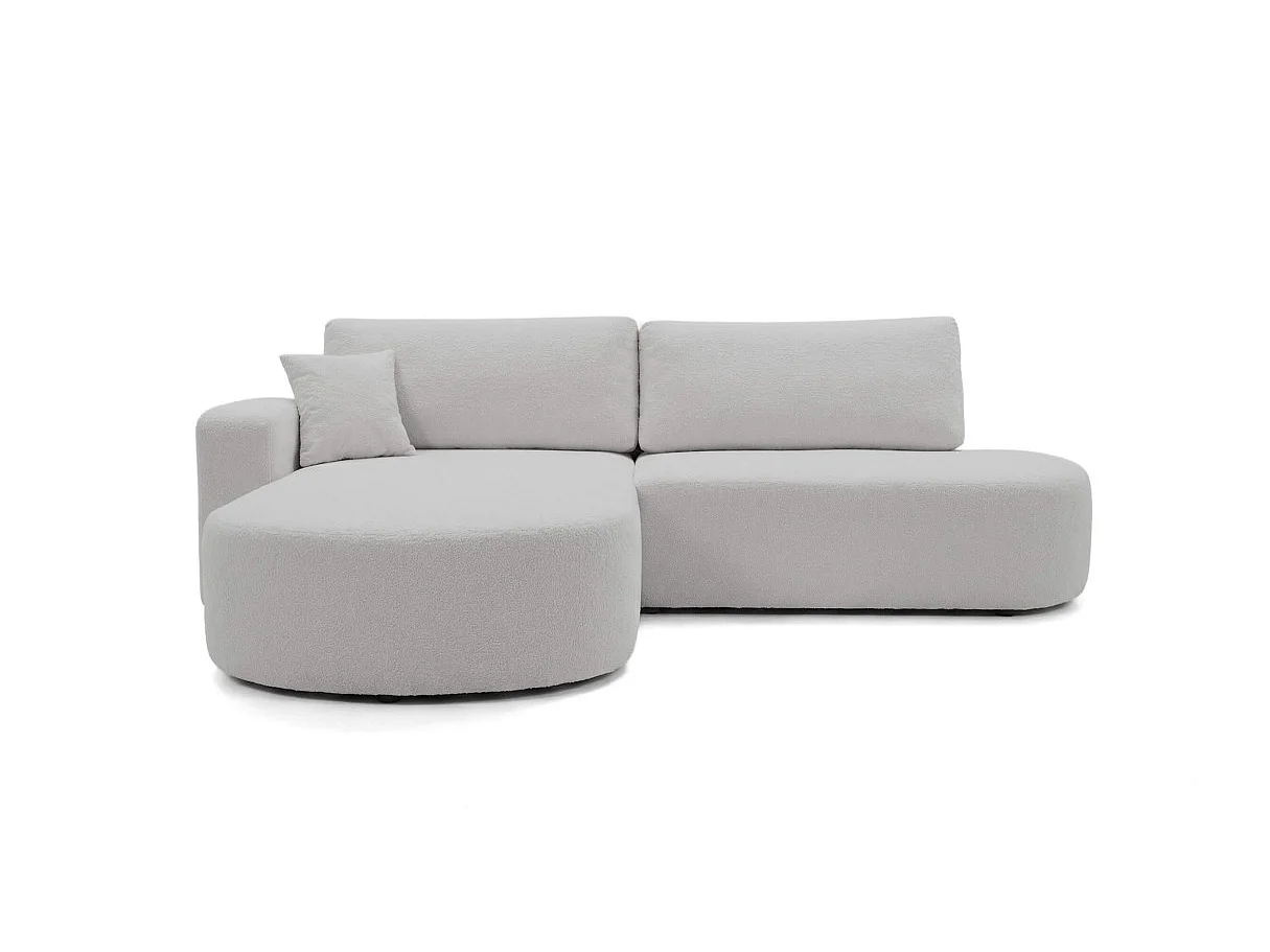 Canapé d'angle KIARA max réversible et convertible en tissu bouclette - Gris clair - Gauche