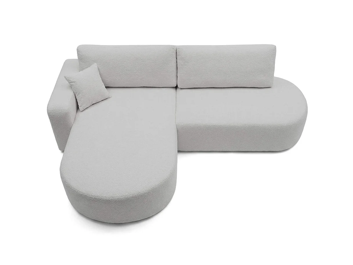 Canapé d'angle KIARA max réversible et convertible en tissu bouclette - Gris clair - Gauche