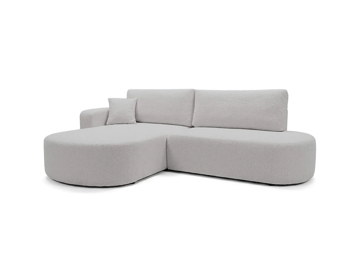 Canapé d'angle KIARA max réversible et convertible en tissu bouclette - Gris clair - Gauche