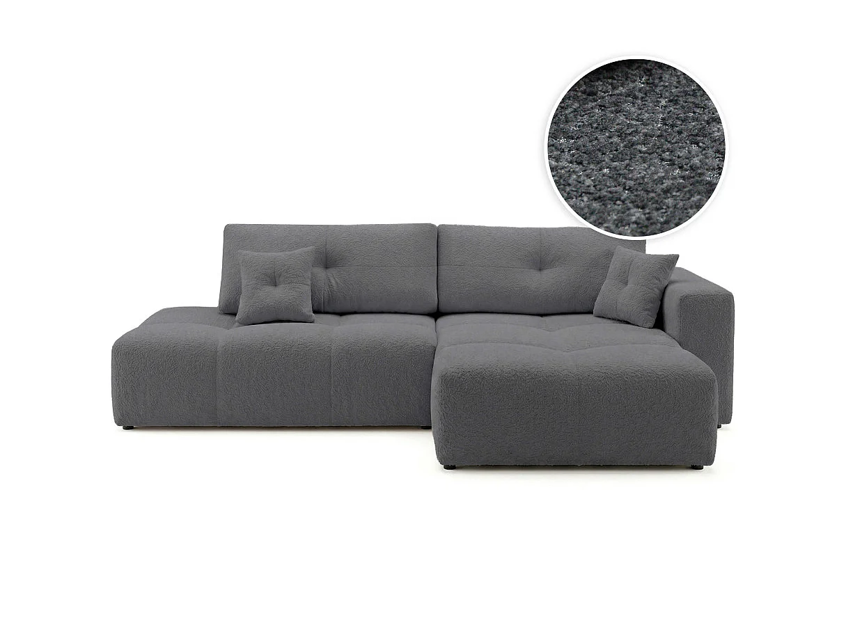 Canapé dangle CELINE convertible avec coffre en tissu bouclette - Droit - Gris anthracite