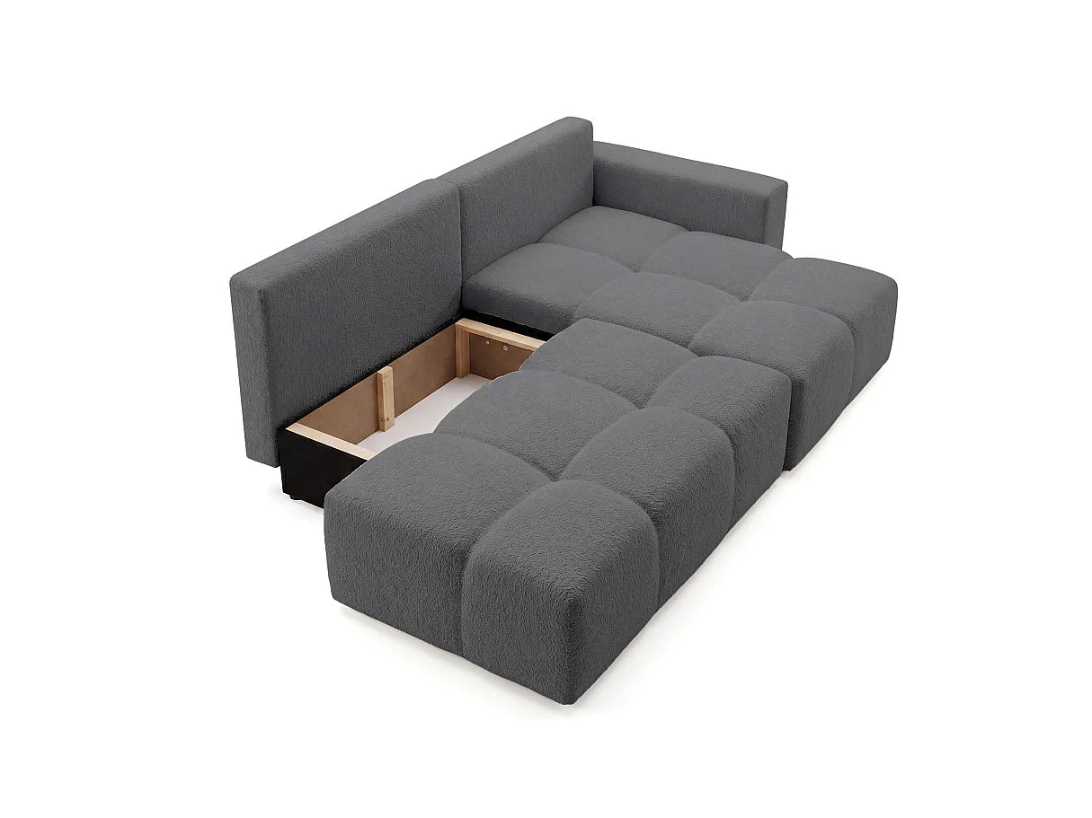 Canapé dangle CELINE convertible avec coffre en tissu bouclette - Droit - Gris anthracite