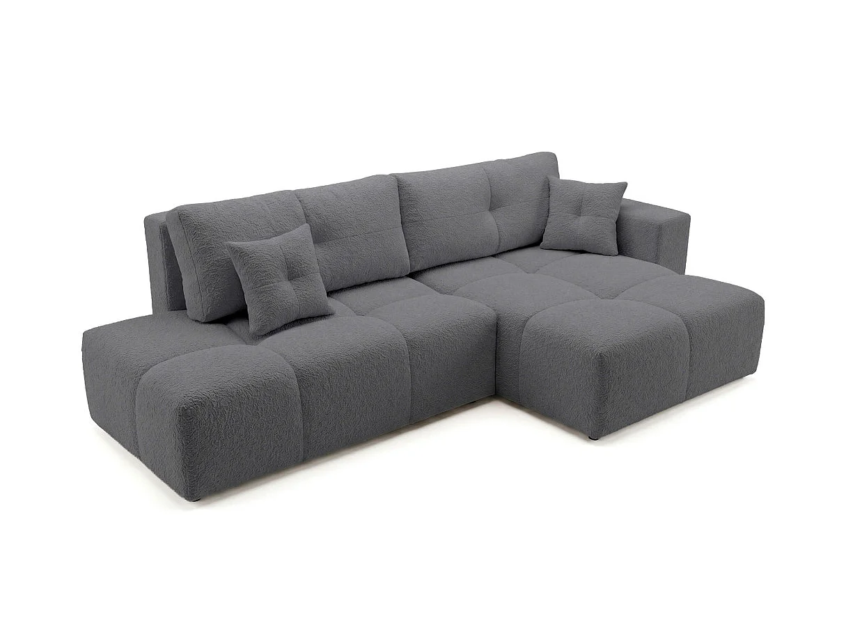 Canapé dangle CELINE convertible avec coffre en tissu bouclette - Droit - Gris anthracite