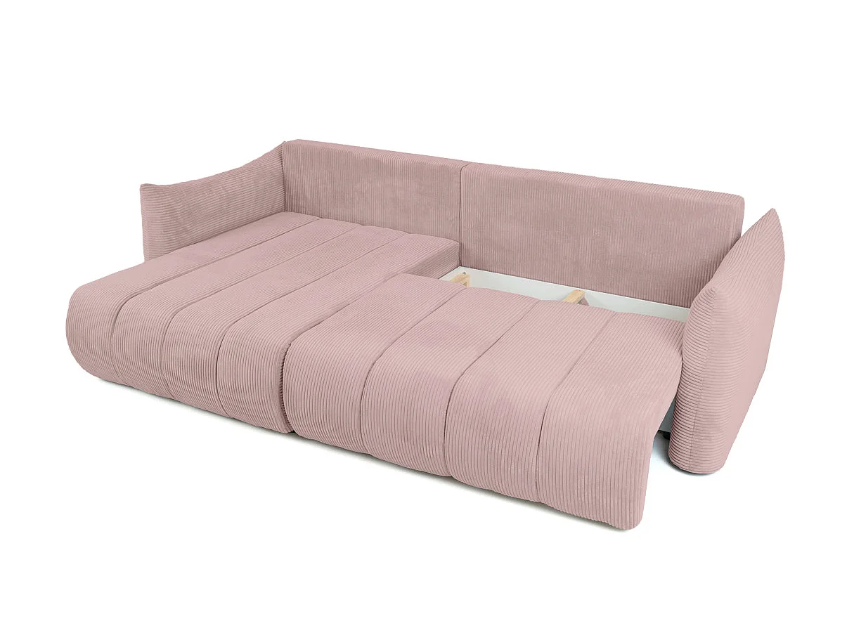 Canapé LYSIA d'angle réversible et convertible 4 places en velours côtelé - Rose