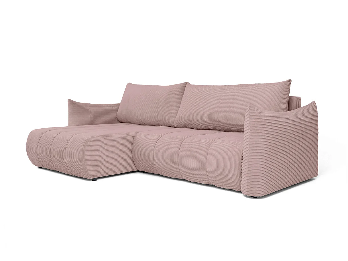 Canapé LYSIA d'angle réversible et convertible 4 places en velours côtelé - Rose