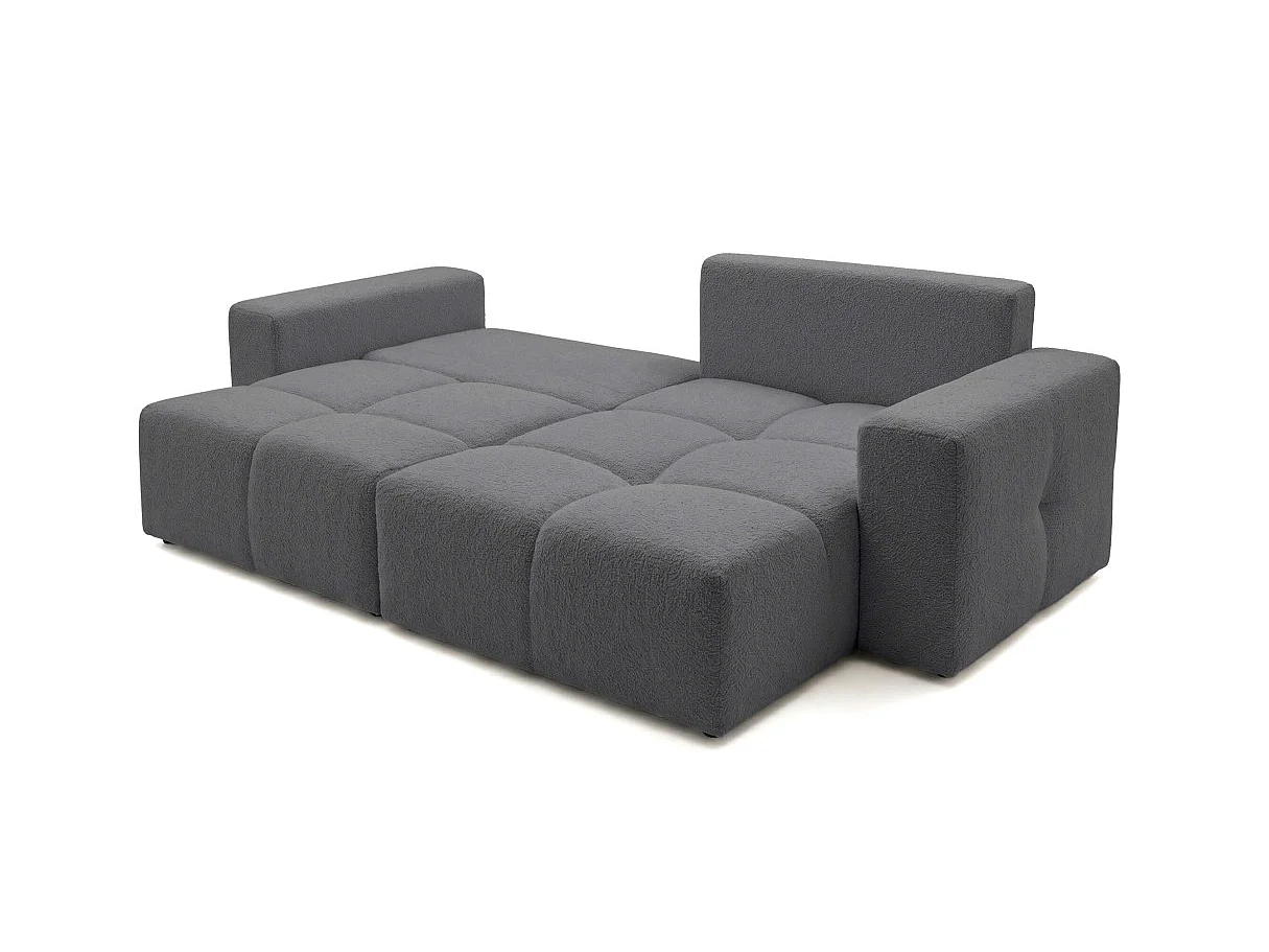 Canapé d'angle CELINE convertible réversible avec coffre en tissu bouclette - Gris anthracite