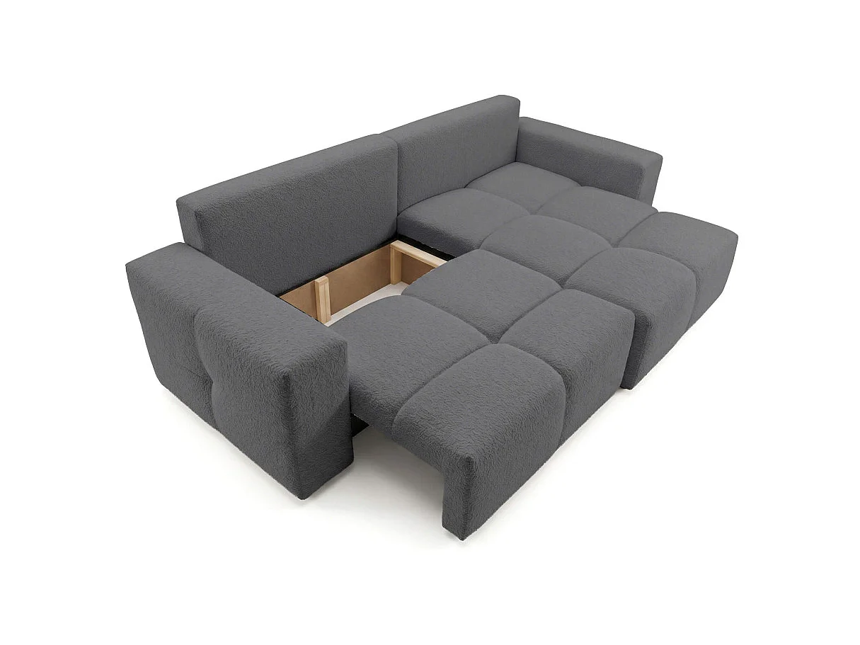 Canapé d'angle CELINE convertible réversible avec coffre en tissu bouclette - Gris anthracite