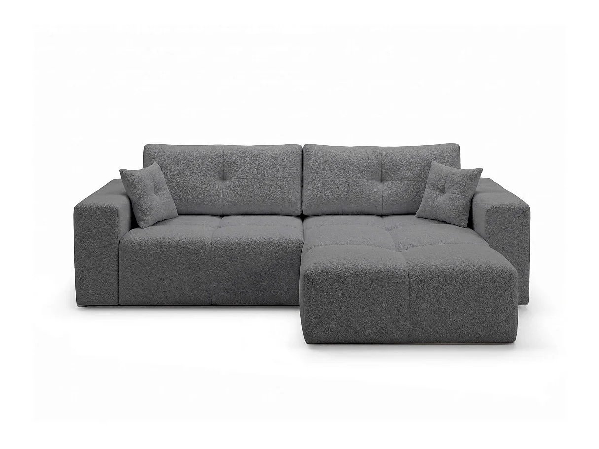 Canapé d'angle CELINE convertible réversible avec coffre en tissu bouclette - Gris anthracite