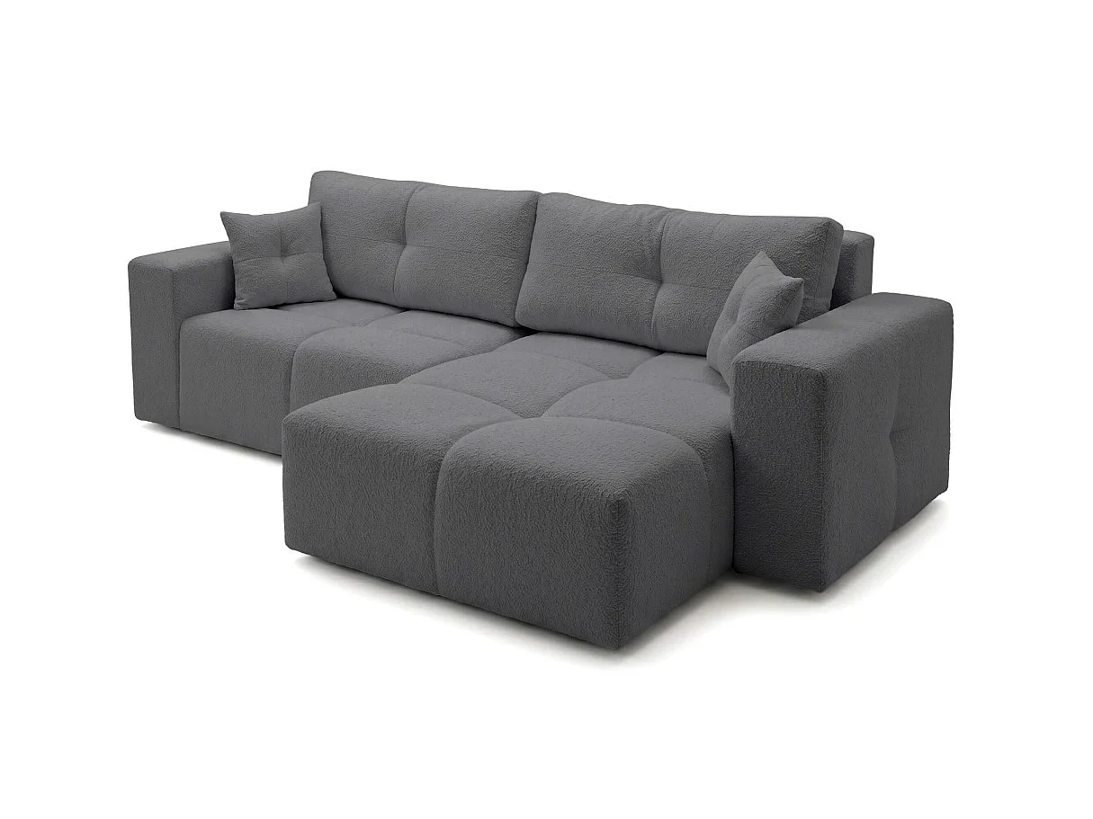 Canapé d'angle CELINE convertible réversible avec coffre en tissu bouclette - Gris anthracite