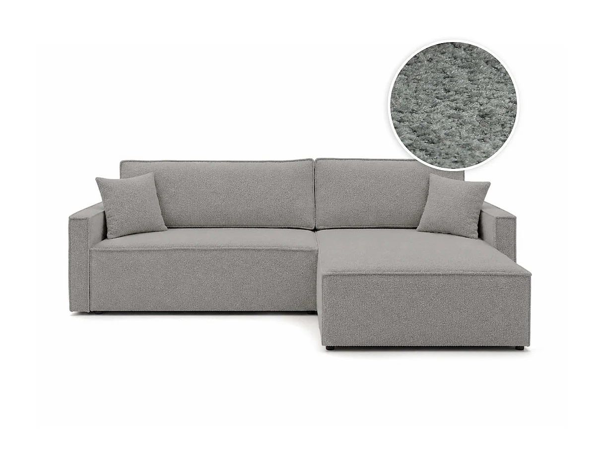 Canapé dangle max convertible FARAH réversible 5p avec coffre en tissu bouclette texturé gris clair