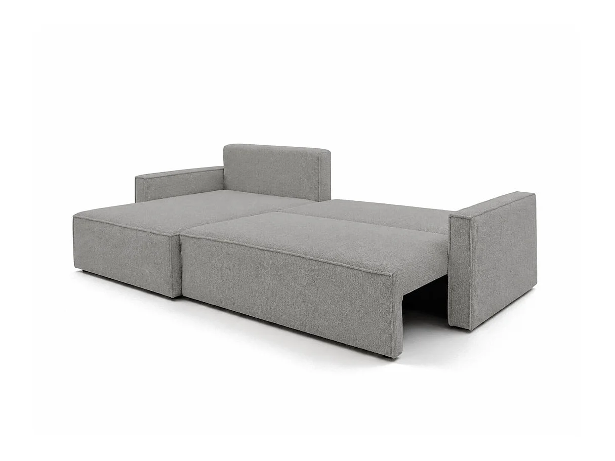 Canapé dangle max convertible FARAH réversible 5p avec coffre en tissu bouclette texturé gris clair