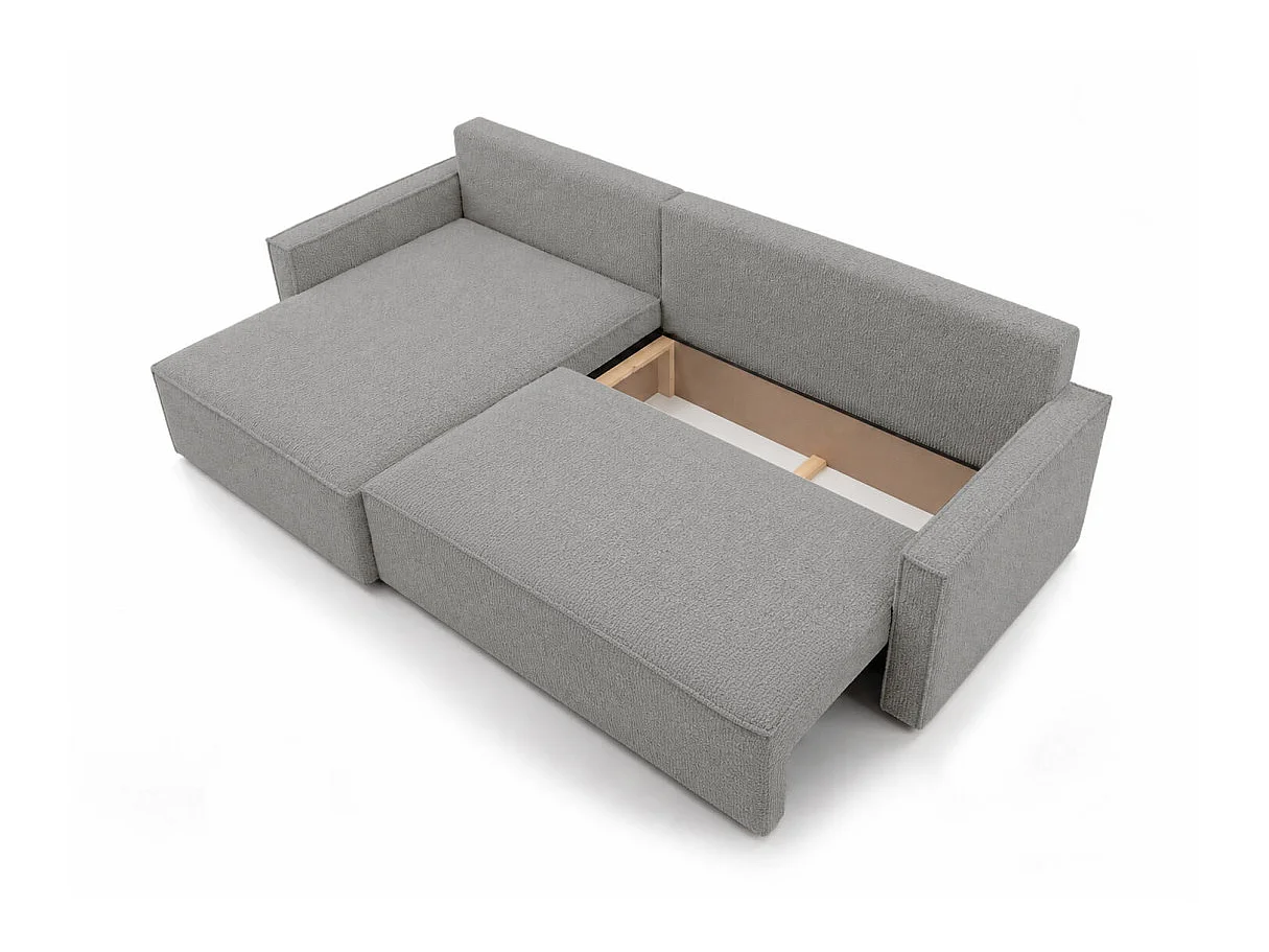 Canapé dangle max convertible FARAH réversible 5p avec coffre en tissu bouclette texturé gris clair