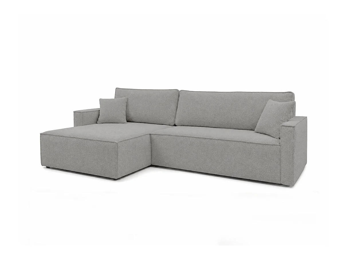 Canapé dangle max convertible FARAH réversible 5p avec coffre en tissu bouclette texturé gris clair
