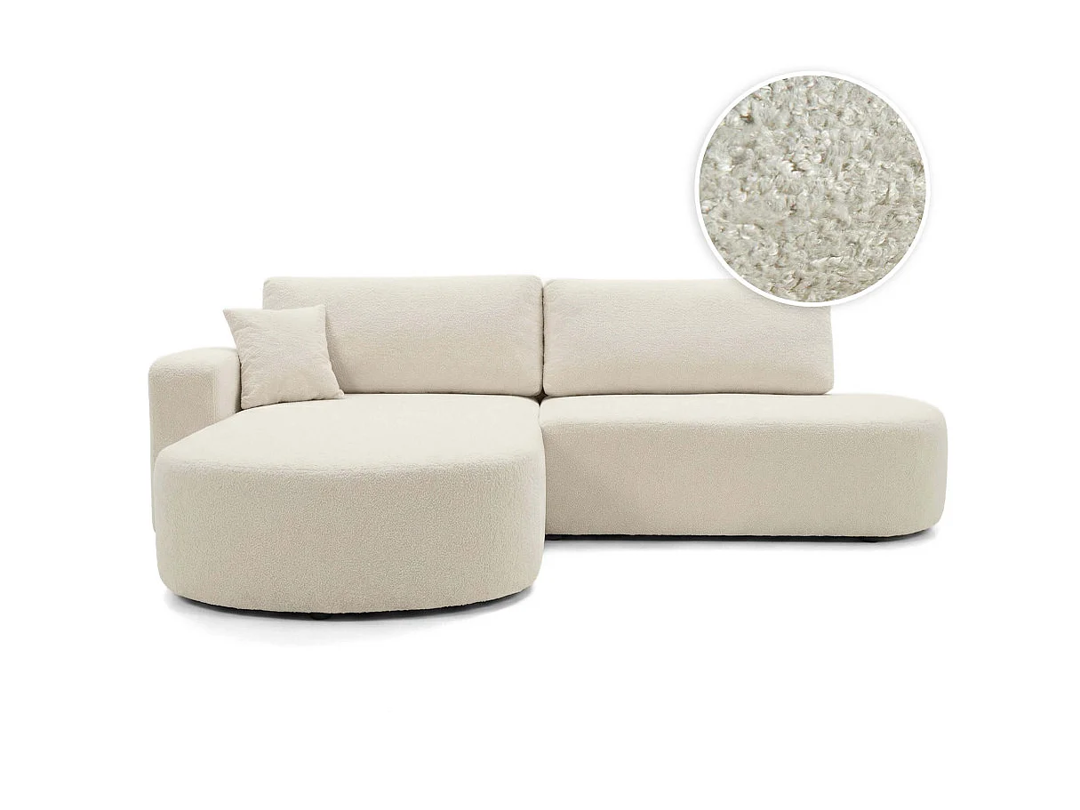 Canapé d'angle KIARA max réversible et convertible en tissu bouclette - Beige - Gauche