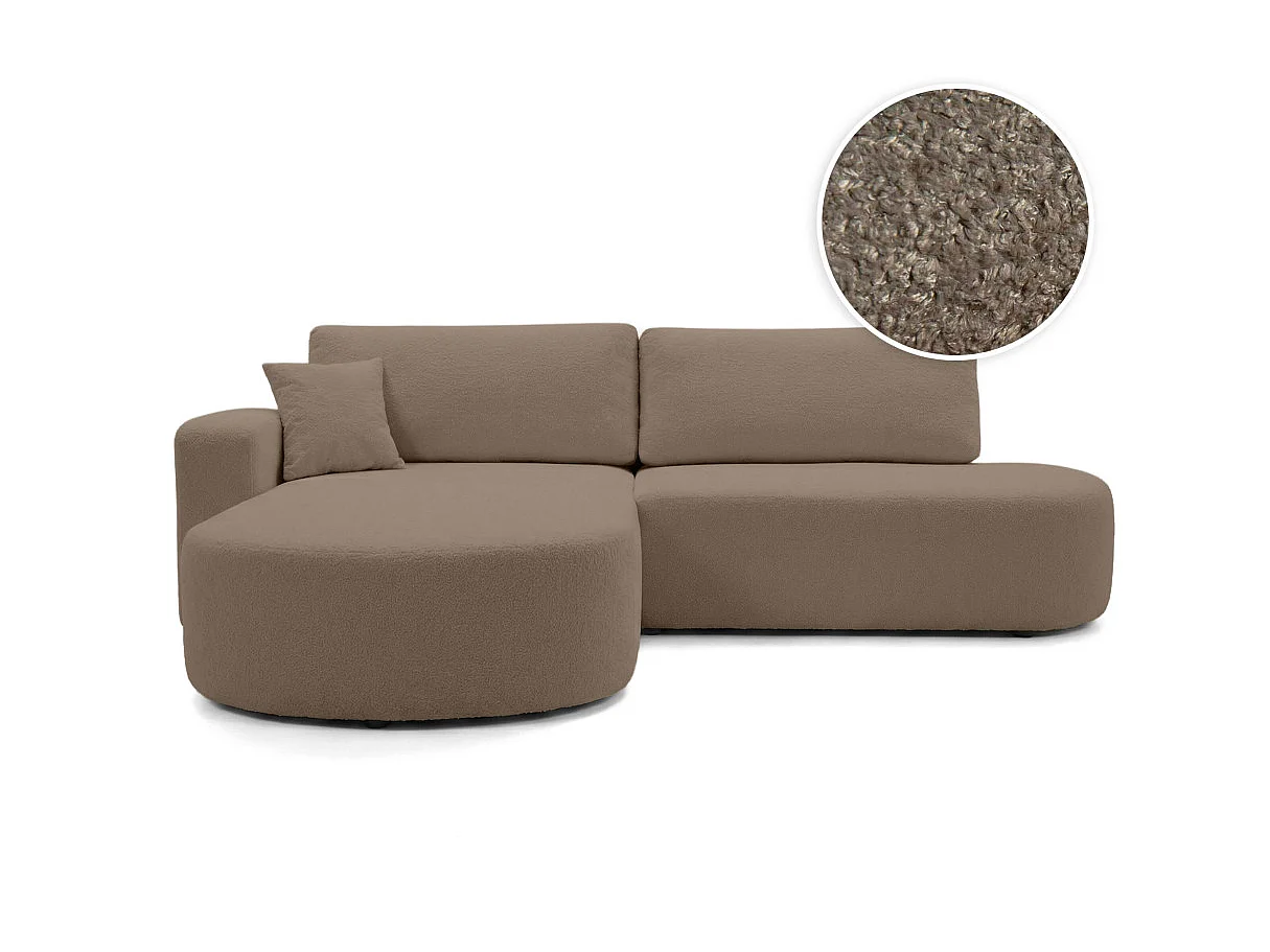 Canapé d'angle KIARA max réversible et convertible en tissu bouclette - Marron - Gauche