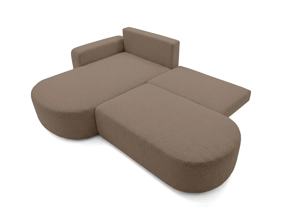 Canapé d'angle KIARA max réversible et convertible en tissu bouclette - Marron - Gauche