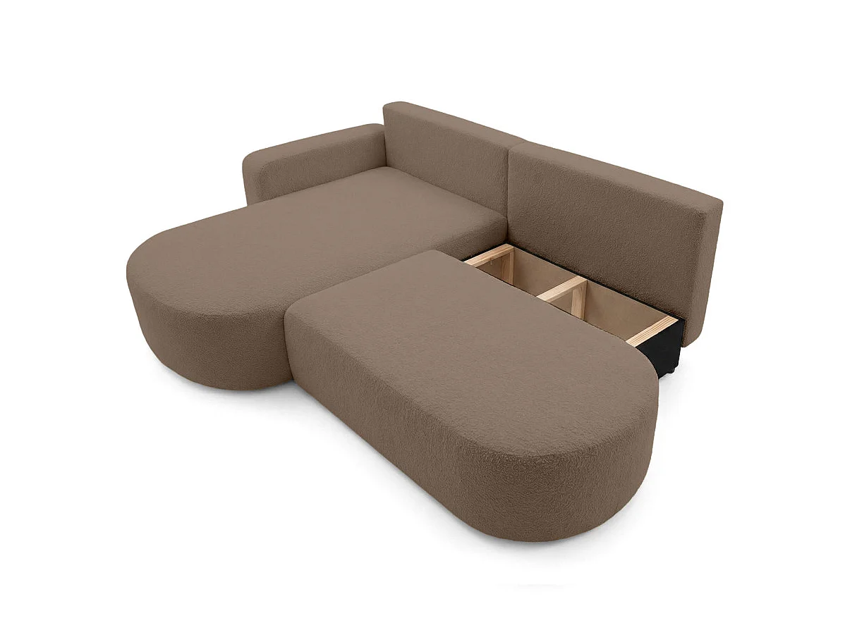 Canapé d'angle KIARA max réversible et convertible en tissu bouclette - Marron - Gauche
