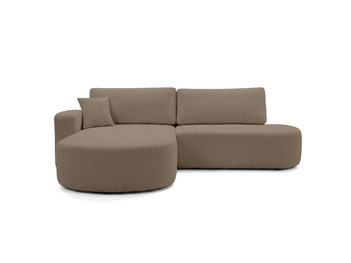 Canapé d'angle KIARA max réversible et convertible en tissu bouclette - Marron - Gauche