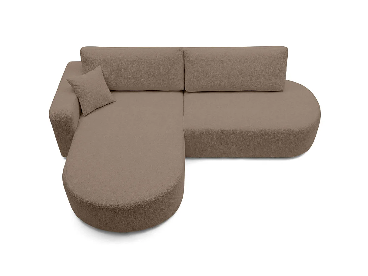 Canapé d'angle KIARA max réversible et convertible en tissu bouclette - Marron - Gauche