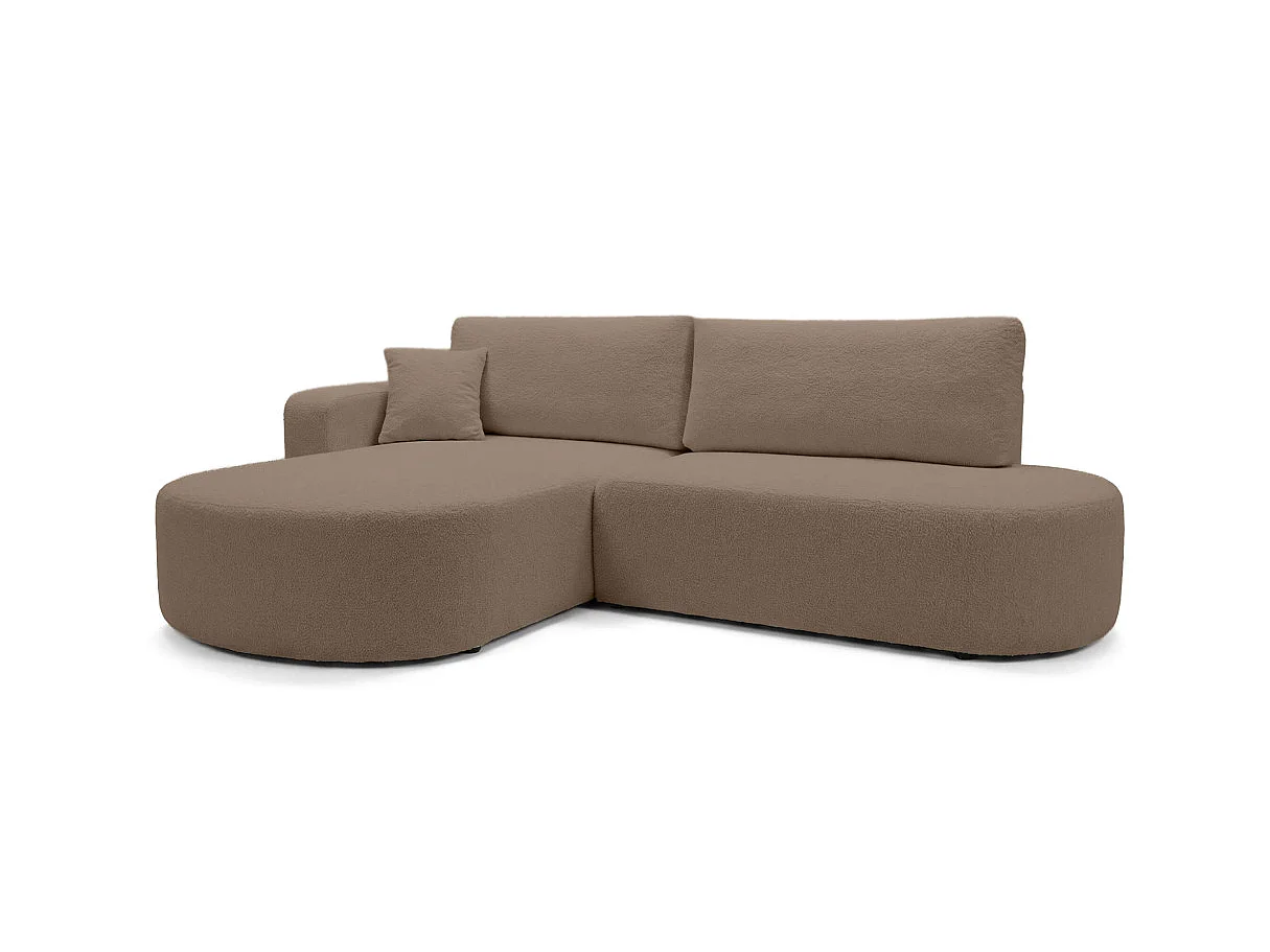 Canapé d'angle KIARA max réversible et convertible en tissu bouclette - Marron - Gauche