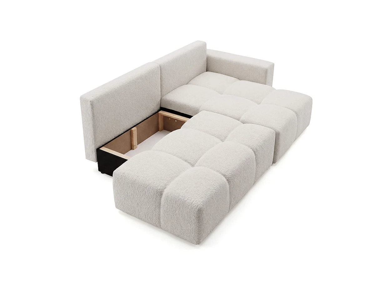 Canapé dangle CELINE convertible avec coffre en tissu bouclette - Droit - Blanc