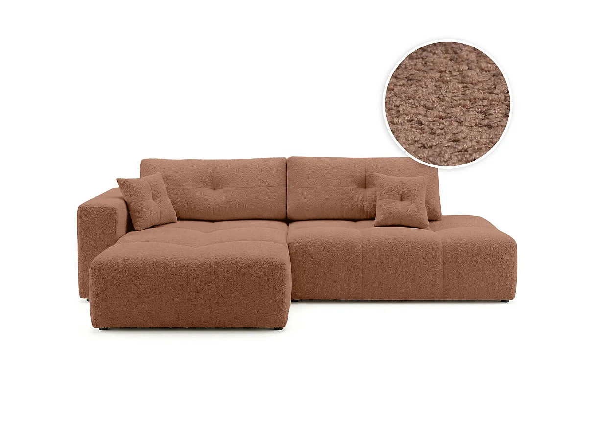 Canapé dangle CELINE convertible avec coffre en tissu bouclette - Gauche - Terracotta