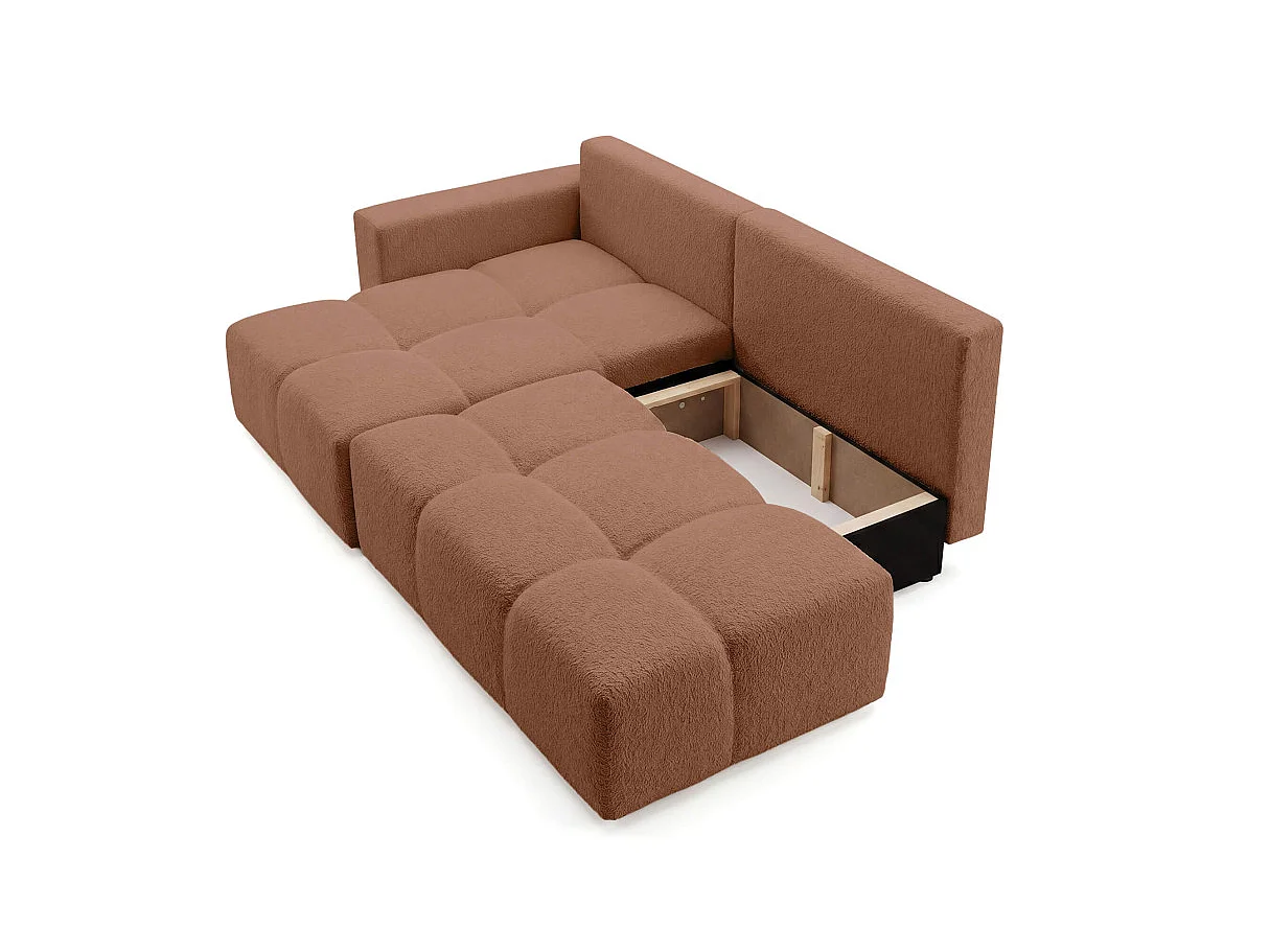 Canapé dangle CELINE convertible avec coffre en tissu bouclette - Gauche - Terracotta