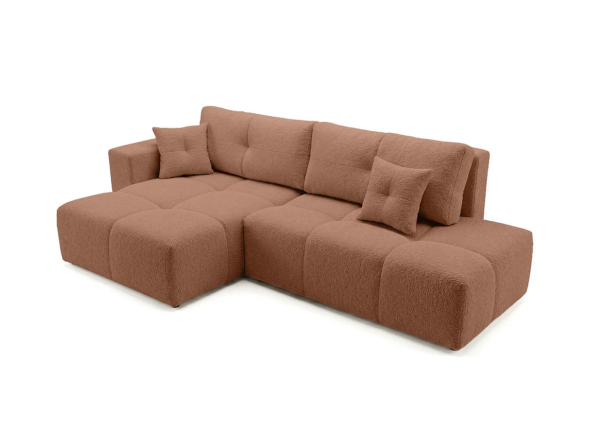 Canapé dangle CELINE convertible avec coffre en tissu bouclette - Gauche - Terracotta