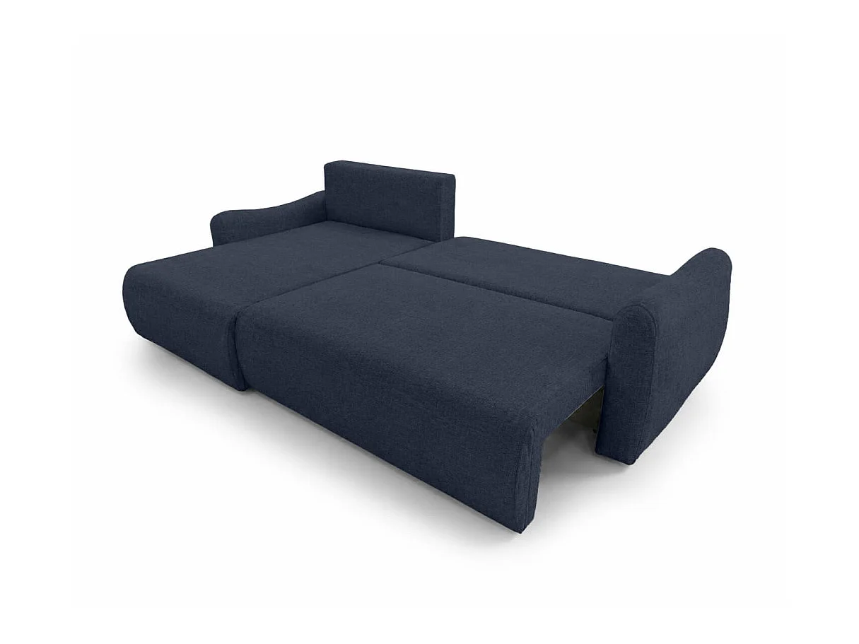 Canapé d'angle réversible APOLINE convertible avec coffre en tissu - Bleu foncé